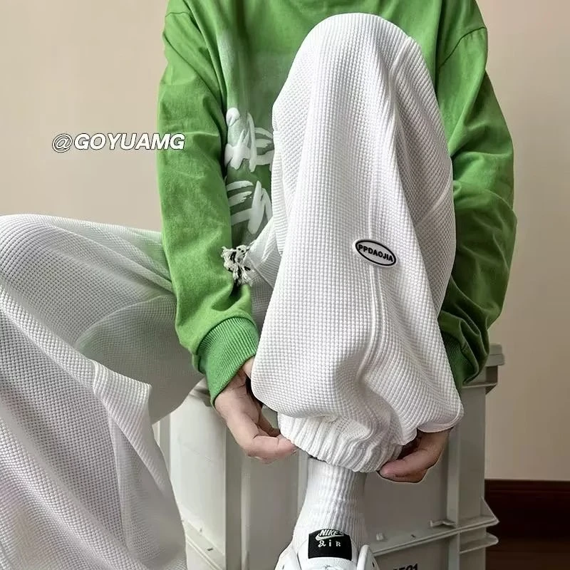 华夫格裤子男女款夏季宽松阔腿裤潮牌潮流百搭休闲束脚运动卫裤