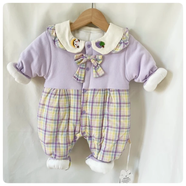 宝宝80g夹棉薄棉连体春季女童宝宝长袖保暖哈衣女童外穿连体衣