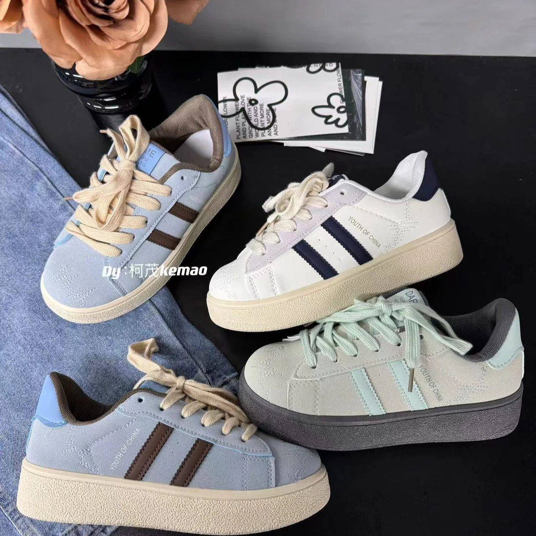 【kemao】高颜值小白鞋2024新款薄荷绿板鞋小众复古休闲厚底德迅鞋