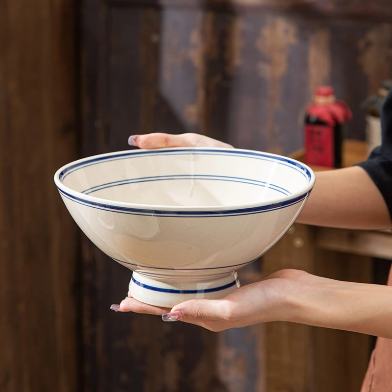 大碗高脚斗笠纯手工老式简约商用陕西面碗米线粉碗大号面馆专用