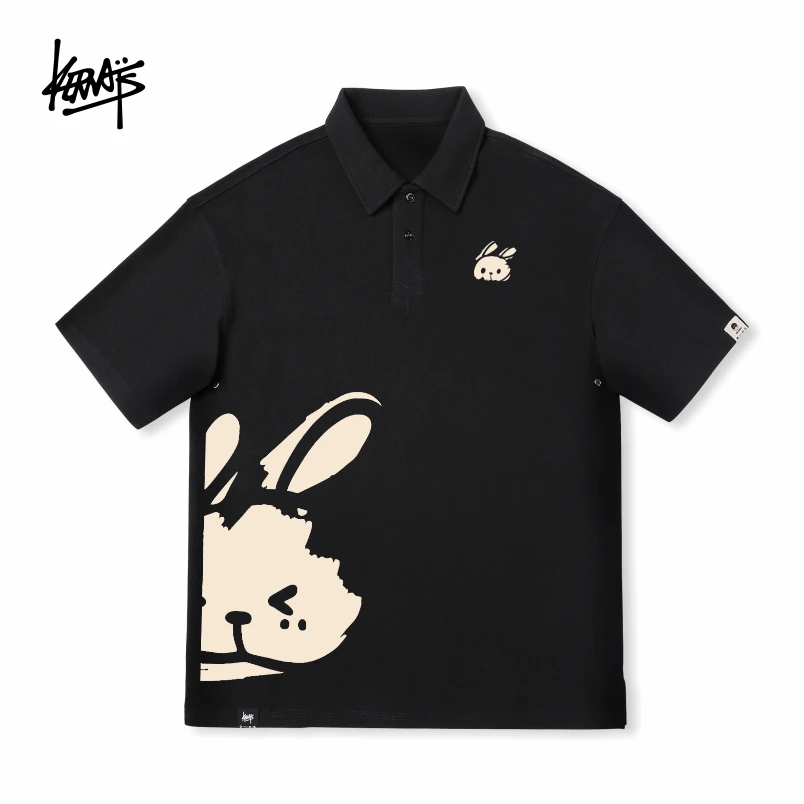 KERWATS兔年卡通兔子250g翻领t恤夏季男女情侣休闲宽松polo衫短袖