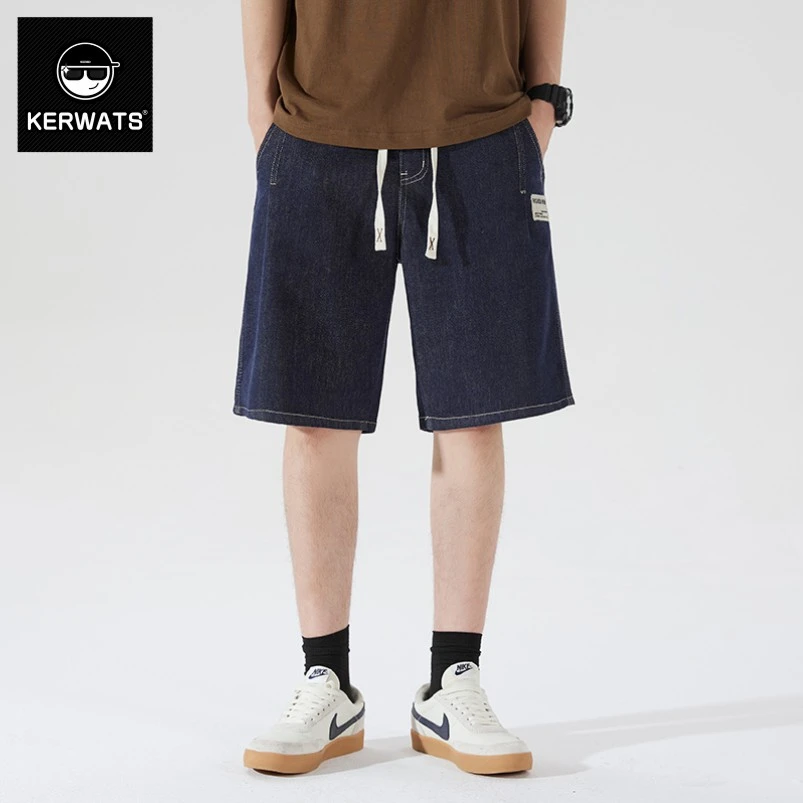KERWATS牛仔短裤男夏季新款简约百搭休闲运动复古宽松大码五分裤