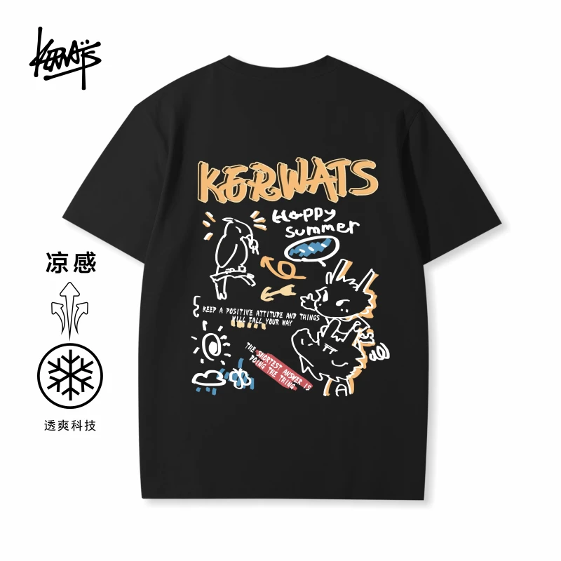 KERWATS可维斯品牌日系潮流涂鸦冰丝短袖T恤男女同款情侣凉爽半袖