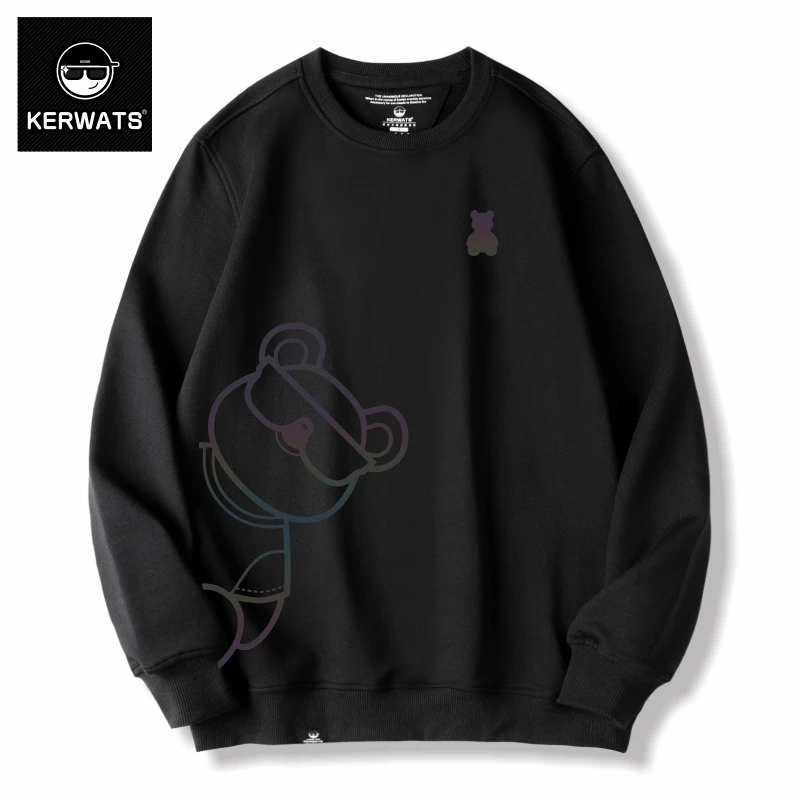 KERWATS大码潮牌炸街七彩小熊卫衣男情侣装宽松肥佬圆领学生上衣