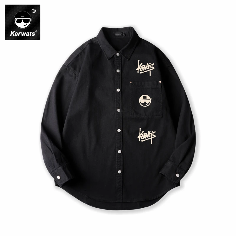 【KERWATS/可维斯品牌】潮牌印花衬衫男女同款宽松百搭口袋上衣男士