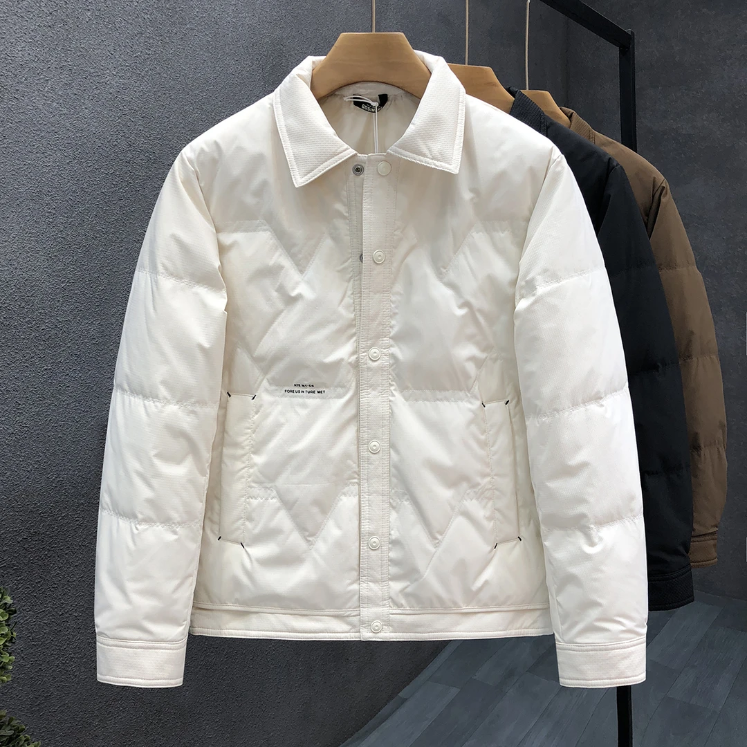 轻商务休闲轻薄羽绒服男潮牌衬衫领保暖外套2024冬季新款男士上衣