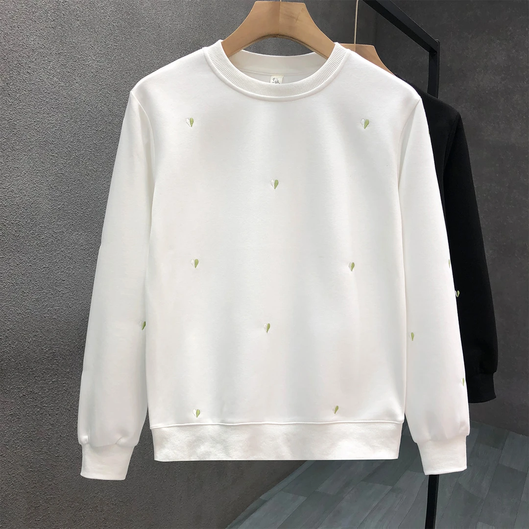 简约刺绣高端长袖卫衣男潮牌早秋圆领上衣2024秋季新款男士打底衫