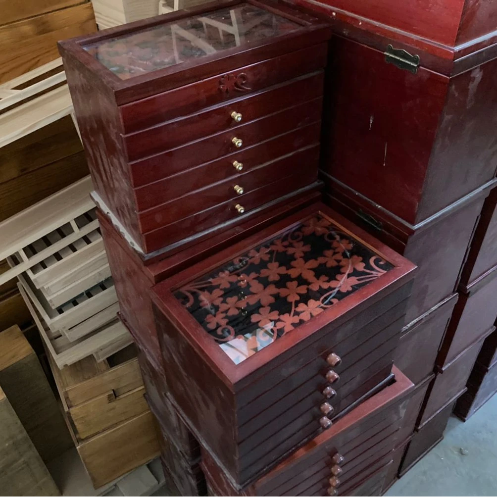 微瑕红棕亚克力盖五抽首饰盒 颜色随机 介意勿拍