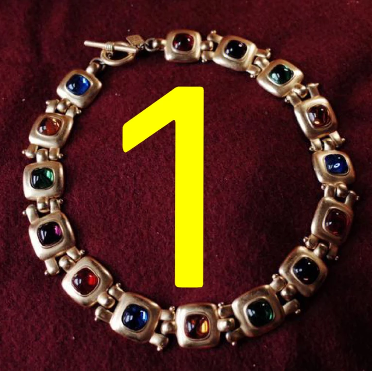 铜合金仿水晶项链 中古饰品项链百搭复古镶嵌彩色手工时尚编织