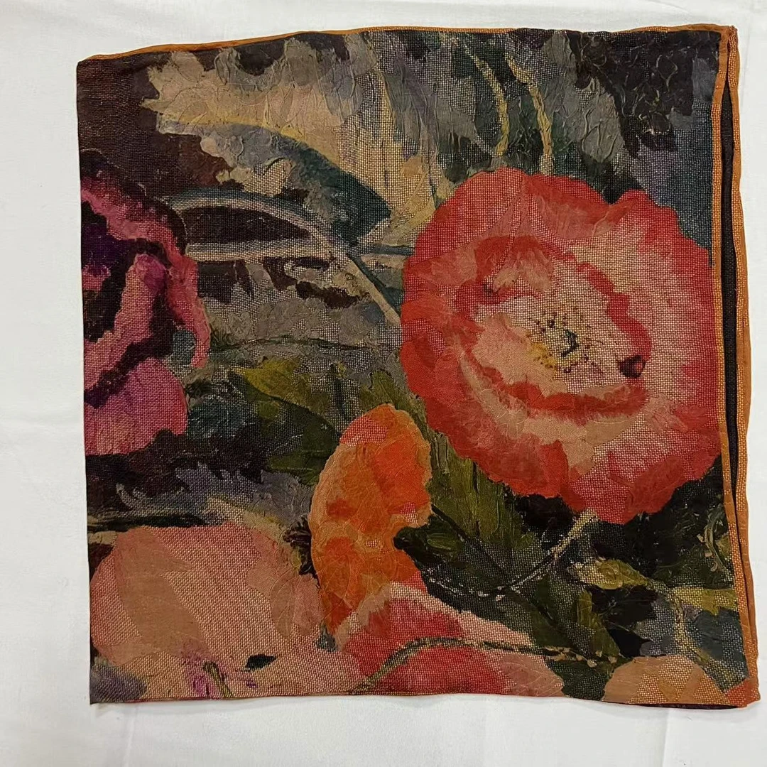 70香云纱方巾-晓春言景 苏罗65cm丝巾