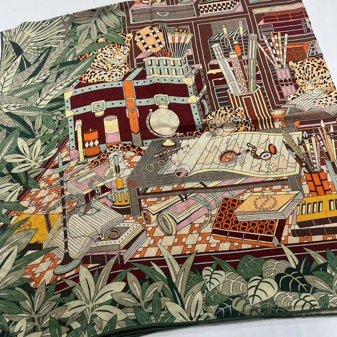 140丝毛方巾-丛林豹子 提花双面异色135cm丝巾