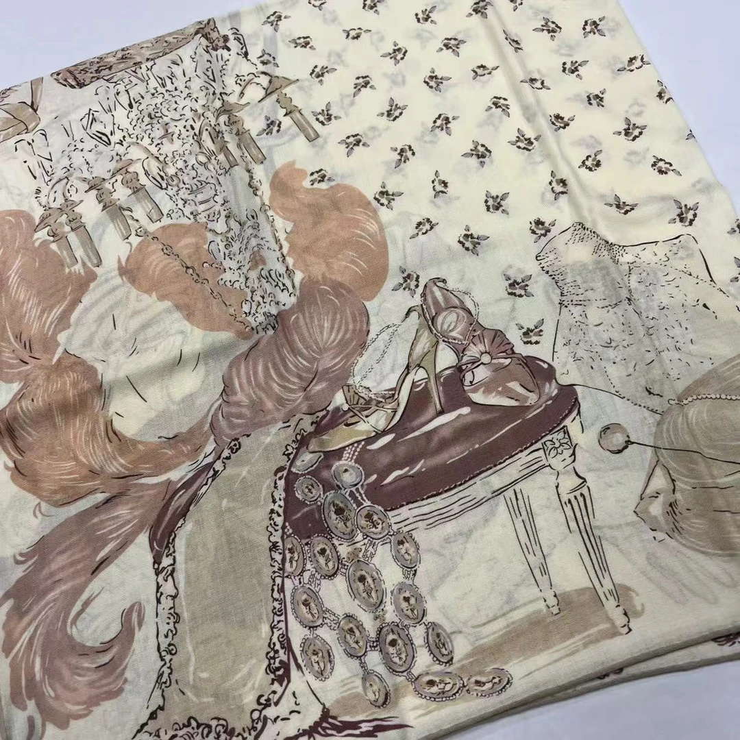 140丝毛方巾-柔和粉蝶 双面异色135cm丝巾