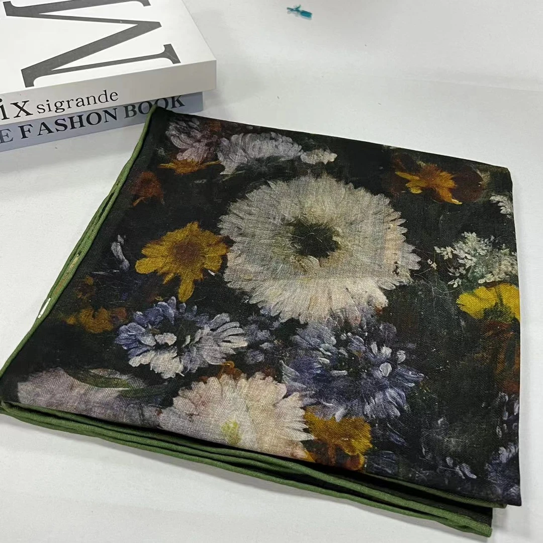 140羊毛方巾-散漫春色 双面异稿135cm丝巾