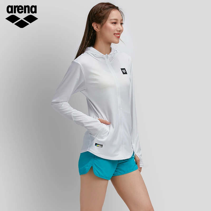 Arena/阿瑞娜女士长袖外套瑜伽冲浪高弹防晒长袖泳衣连帽透气弹力