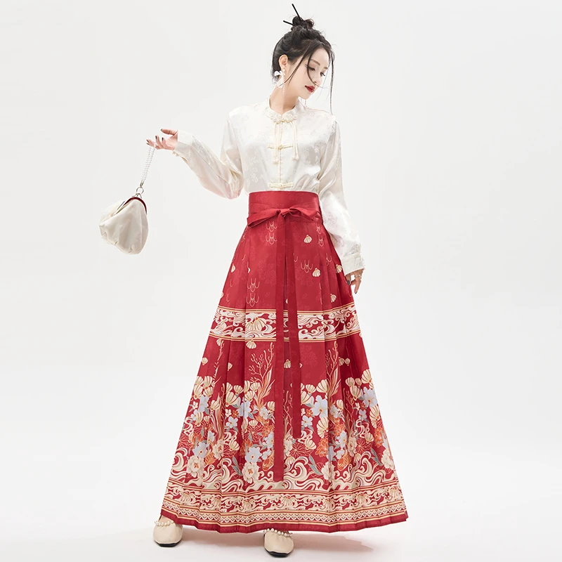 半身裙新中式国风马面裙春夏季汉服高腰显瘦a字气质印花女长裙