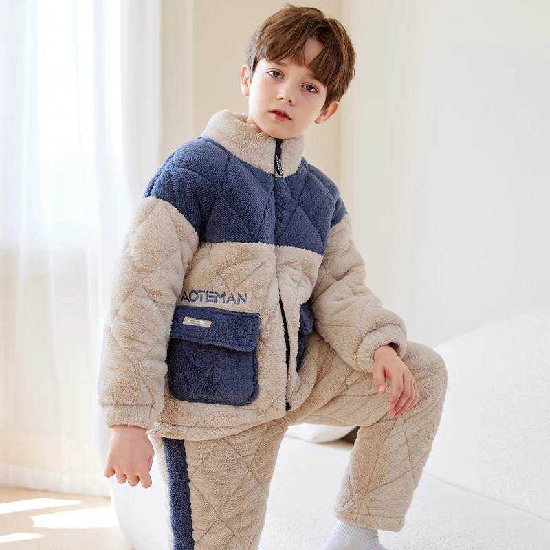 【中大童三层夹棉】儿童睡衣卡通冬季加厚款男童珊瑚绒男孩冬款保暖