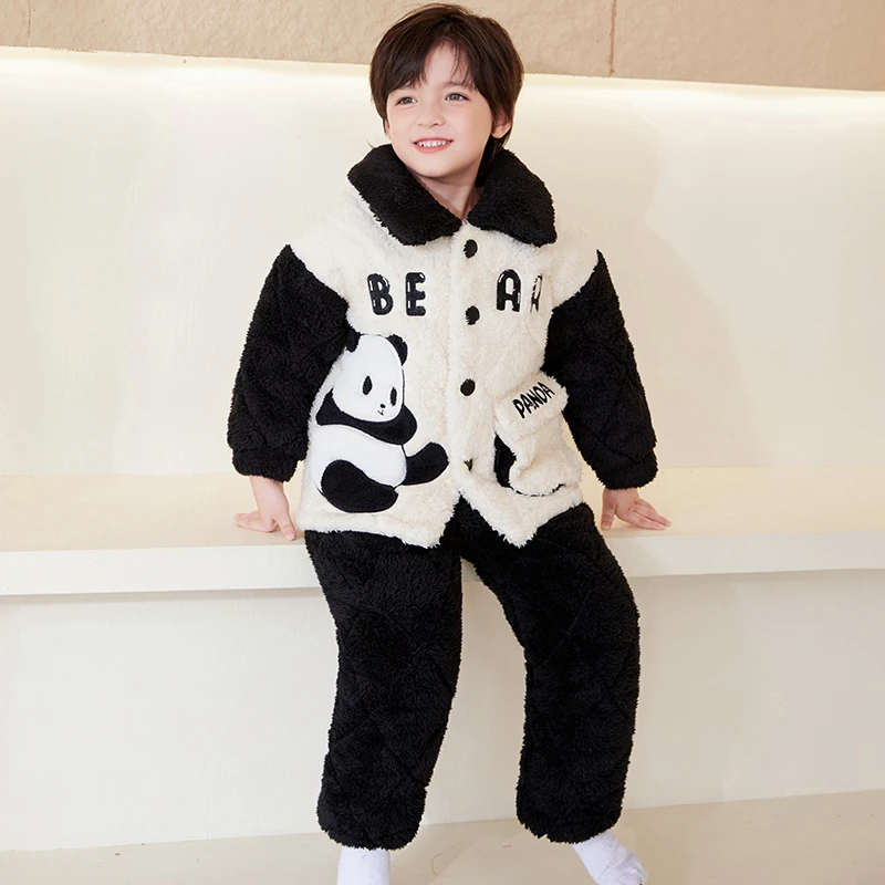 【三层夹棉】儿童睡衣冬季加厚款男童珊瑚绒男孩冬款保暖加绒家居服