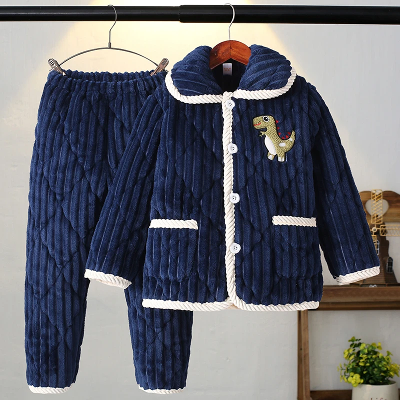 【三层夹棉立领】儿童款睡衣冬季加厚款男童珊瑚绒男孩冬款保暖加绒