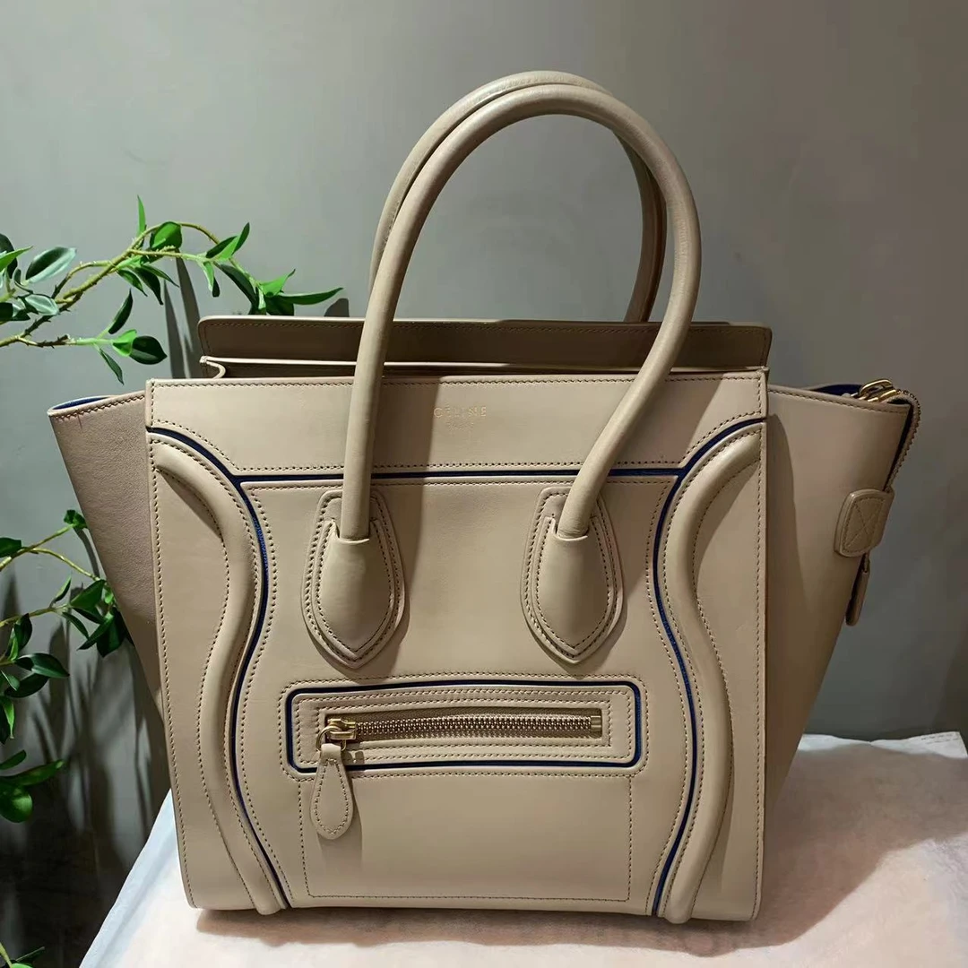 95新 Celine/思琳 笑脸包/灰色/手提包/大号/双色/米色