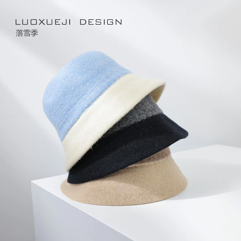 韩版手工拼色羊毛针织帽百搭素颜毛线帽渔夫帽子女生秋冬保暖盆帽