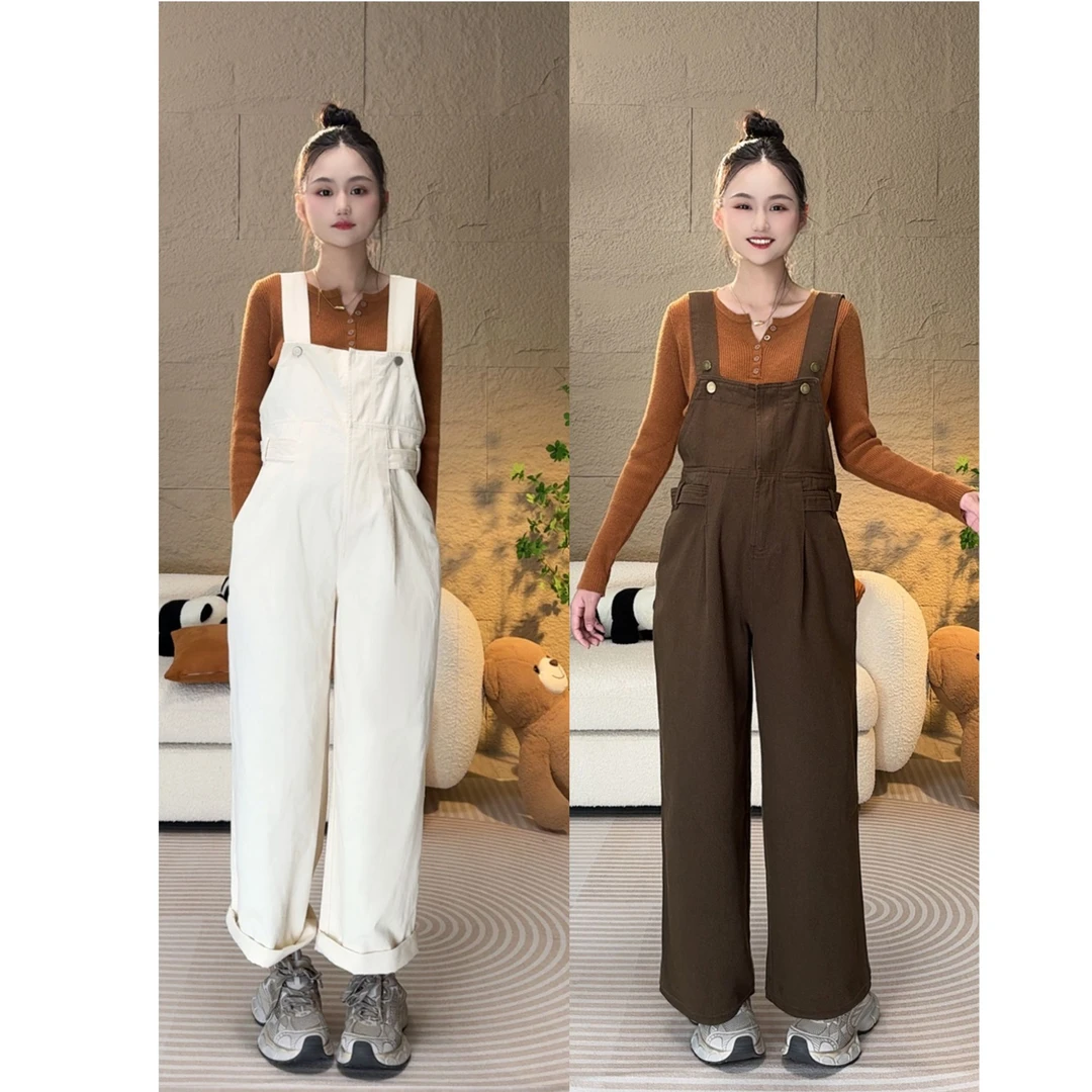 秋冬季秋款新款孕妇装外穿减龄纯色长袖韩版显瘦宽松背带长裤