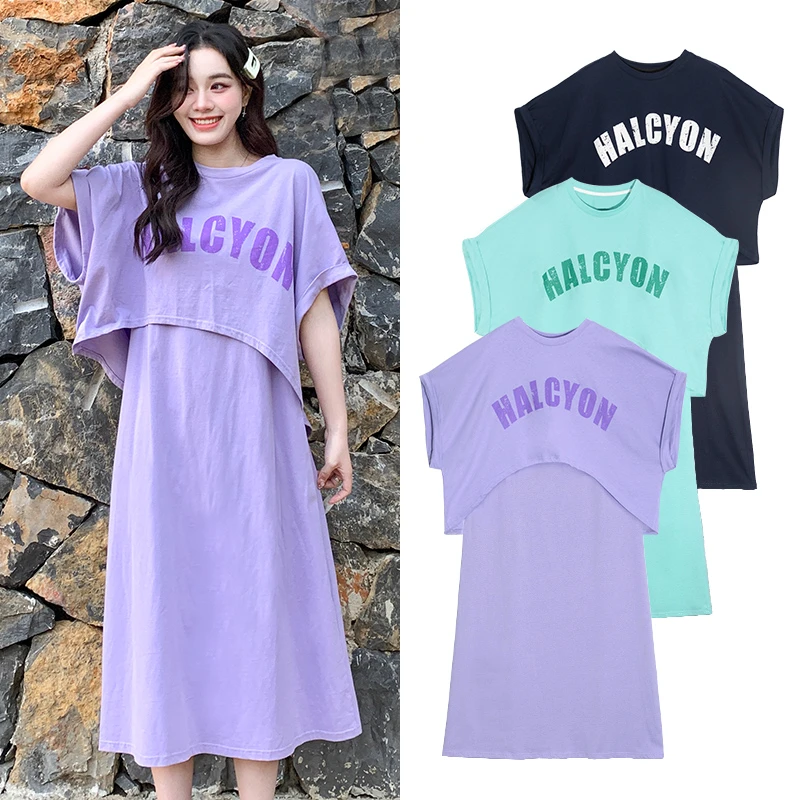 夏季时尚孕妇装连衣裙韩版短袖宽松夏季连衣裙纯色外穿