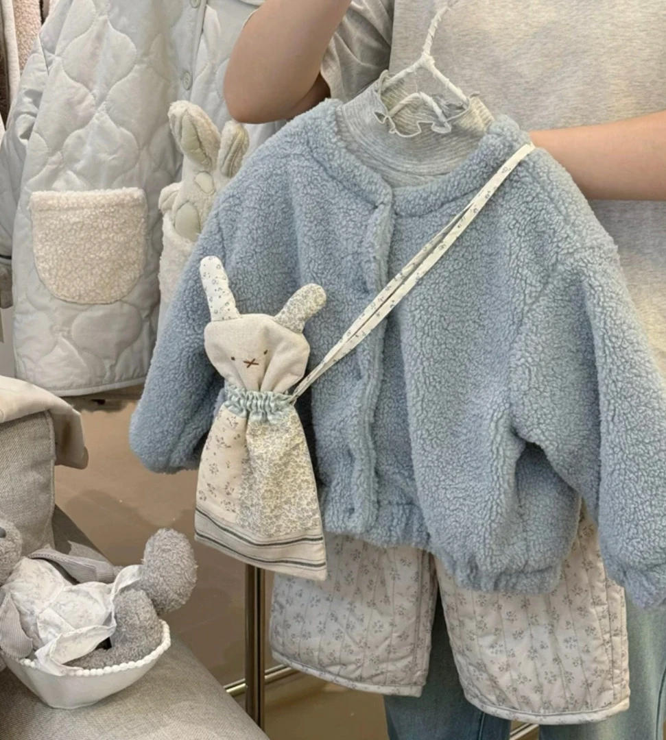 女童秋冬季套装2024新款女宝穿搭羊羔毛外套洋气秋冬装碎花棉裤