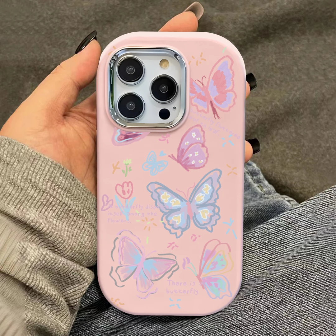 彩色蝴蝶苹果15手机壳可爱iphone14promax防摔12/11创意全包个性x