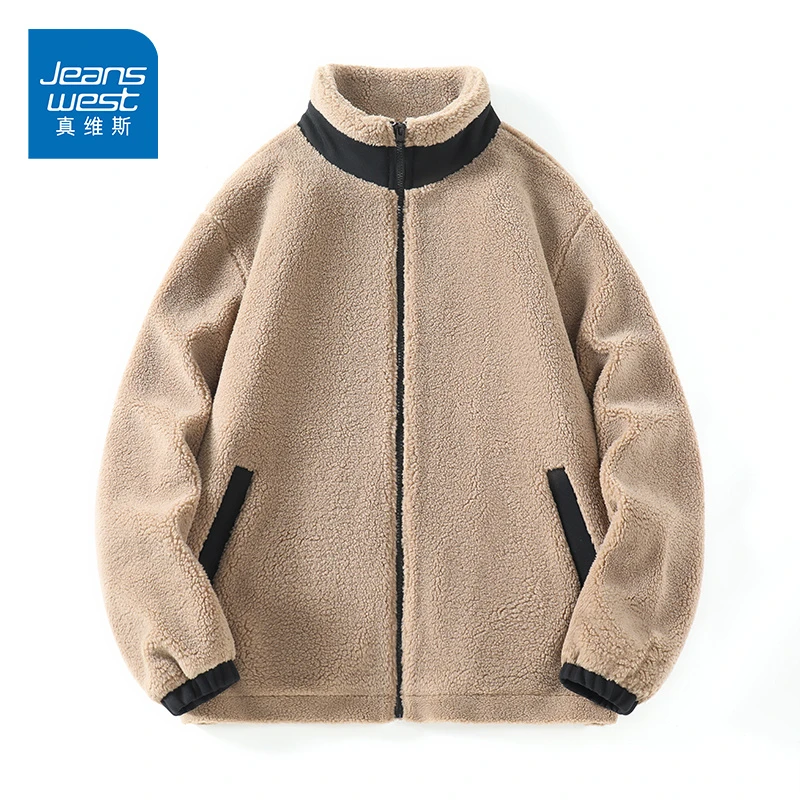 真维斯羊羔绒外套高级感男秋冬大码加厚复古棉服男生加绒开衫夹克