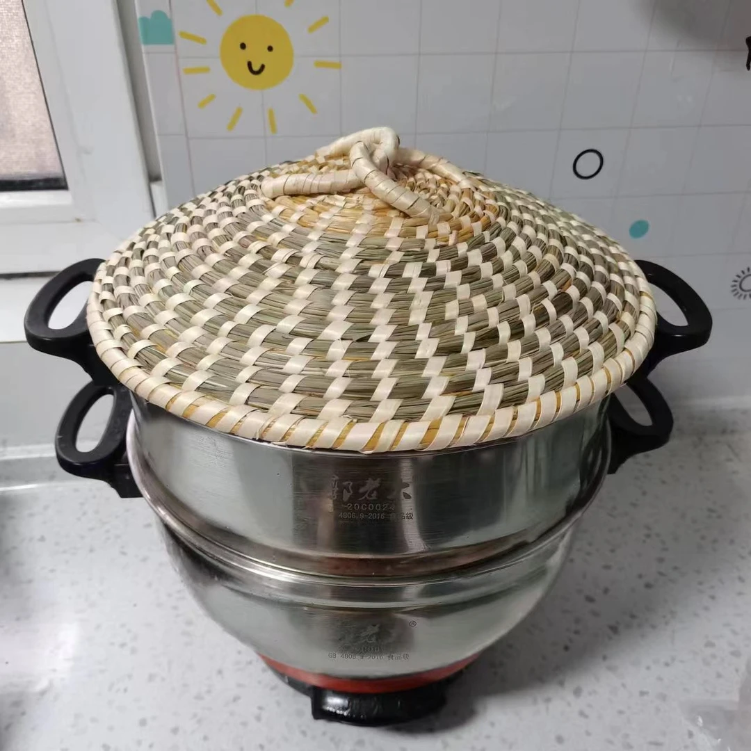 家用手工草编蒸笼蒸锅盖草帽铝锅不锈钢铁锅茅草麦秆防滴水草帽盖