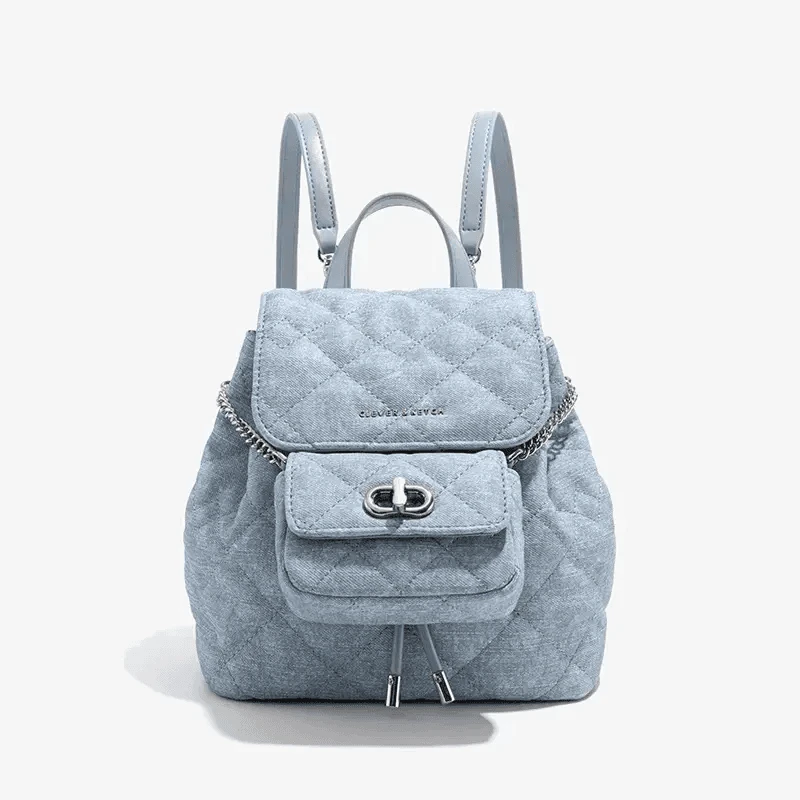 CLEVER小香风菱格双肩背包女2024新款百搭通勤水桶包
