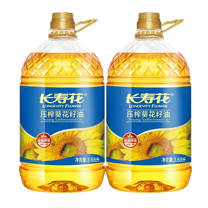 长寿花葵花籽油3.68L*2组合装物理压榨一级家用烘焙植物食用油