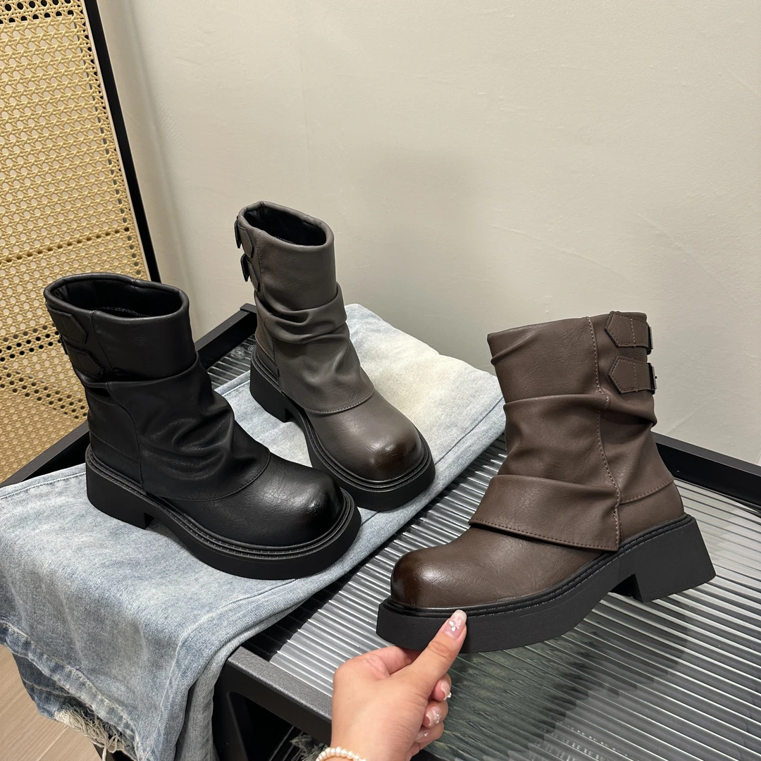 【甄薇丽】-亚斯少女-美拉德短靴女2024秋季新款英伦复古厚底马丁靴