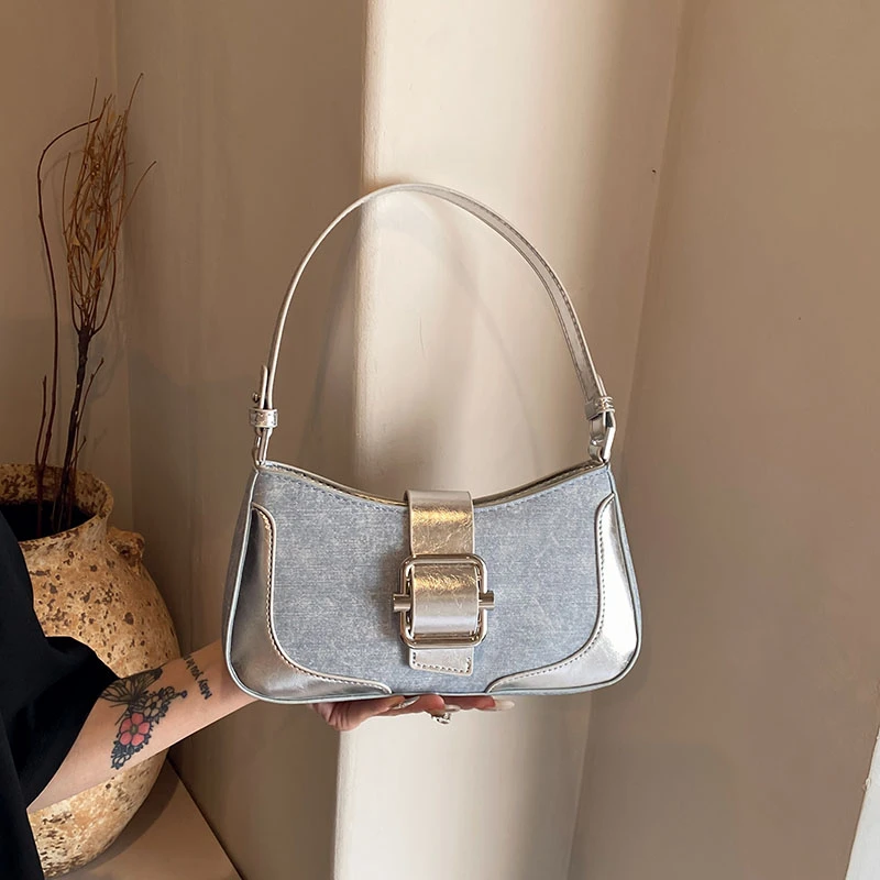 新款腋下法棍包夏季单肩斜挎包复古撞色手提腋下包韩版简约2603