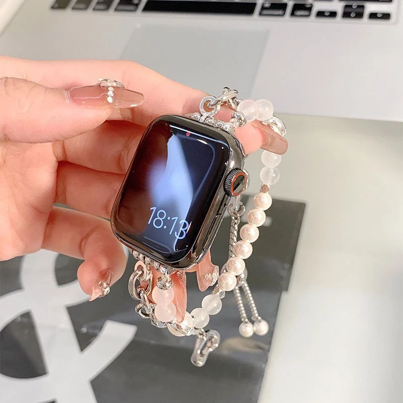 适用Apple苹果iwatchSE8Ultra7代654321手表带小香风珍珠吊坠链条