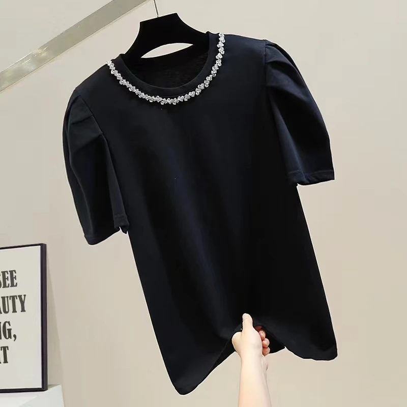 微胖洋气大码黑色宽松显瘦上衣气质百搭短袖T恤女装夏季时尚感