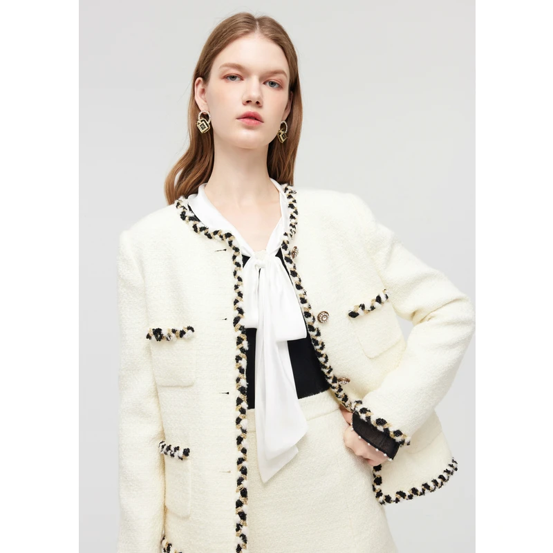 missCOCOON时尚外套春装新款女经典复古小香风黑白撞色短外套