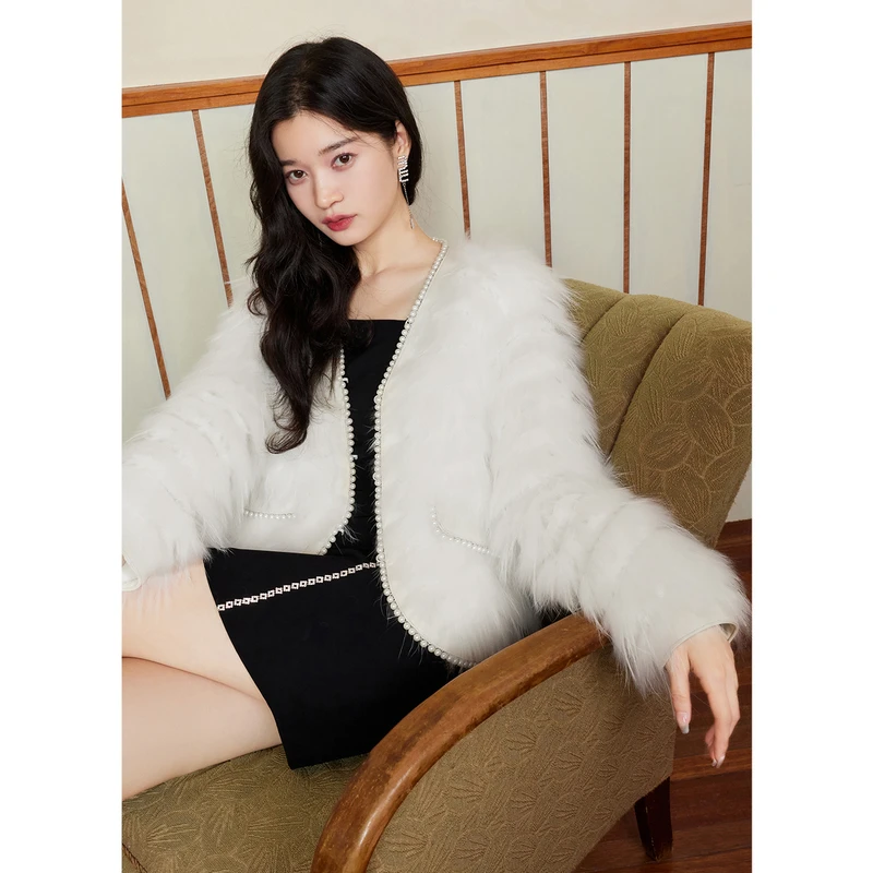 missCOCOON气质女冬新款时尚百搭小香风珍珠织带