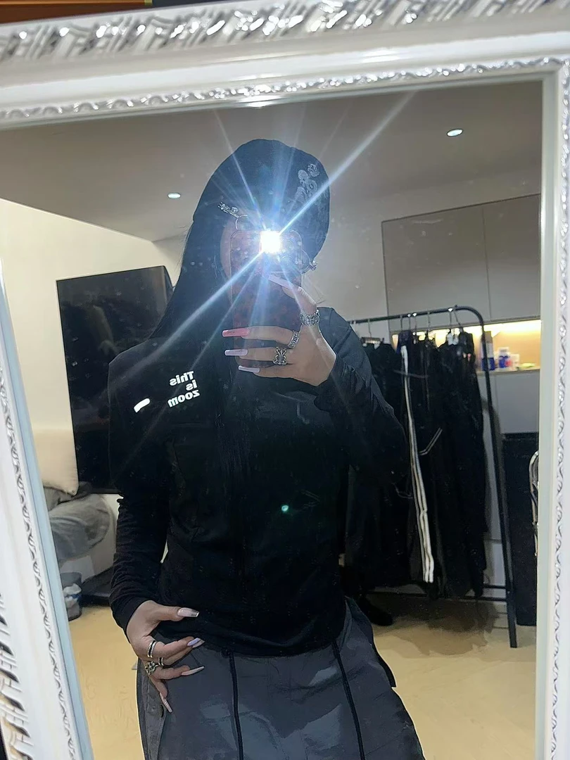 Thisiszoom反光字母印花半拉链长袖速干衣T恤