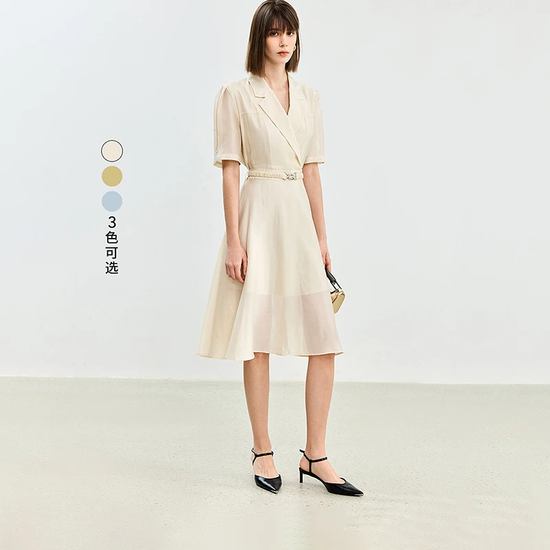 LILY夏新款经典西装式连衣裙腰带长裙124229C7T03