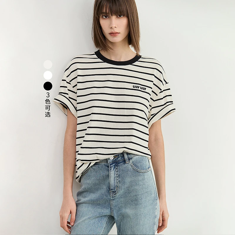 LILY2024夏新款女装T恤124249VT984