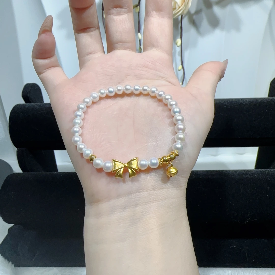 足金999蝴蝶结在逃公主1铃铛2隔片3金珠手链小姐姐款手串时尚百搭