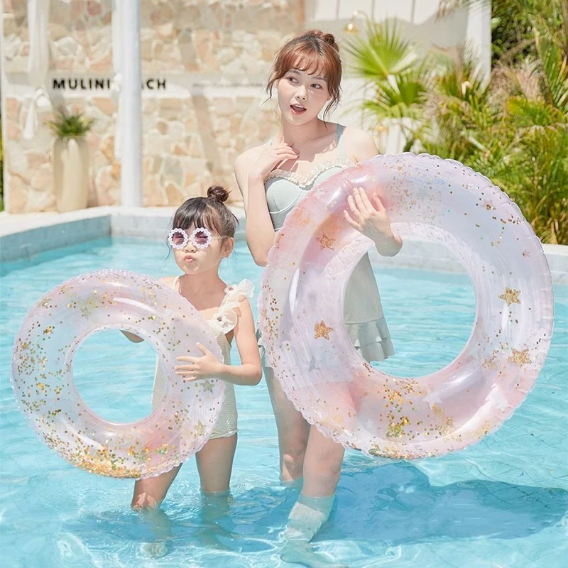 （送充气泵）粉色亮片五星游泳圈加厚大人腋下圈充气泳圈浮圈