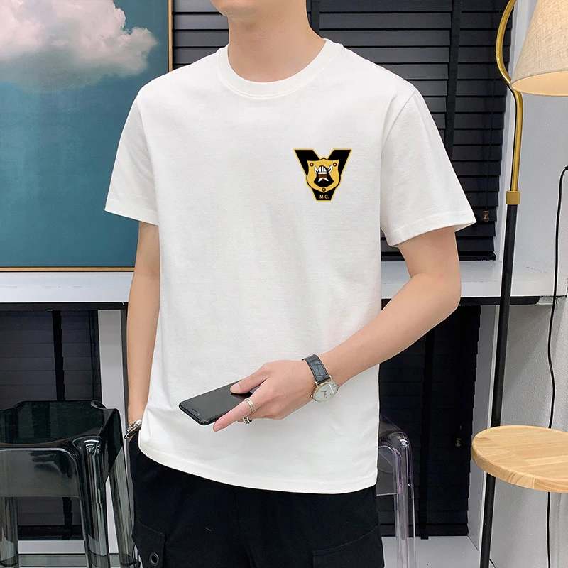 纯棉男士短袖t恤新款夏季印花圆领百搭宽松半袖白色打底衫韩版ins
