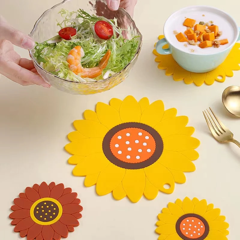 向日葵防水硅胶隔热垫耐高温花型盘子垫防水防烫垫碗垫茶水杯软垫