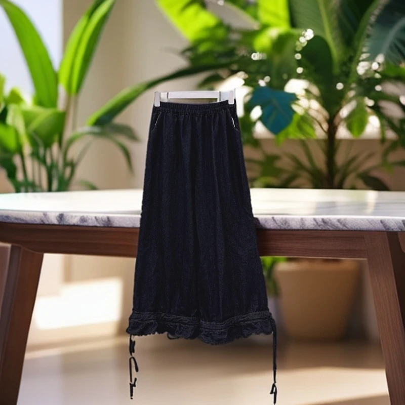 《米粒》63121森系小清新松紧腰裤脚可收缩宽松百搭休闲裤