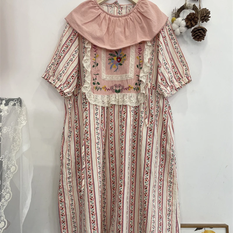 《米粒》80898森系小清新荷叶领舒适休闲宽松百搭连衣裙