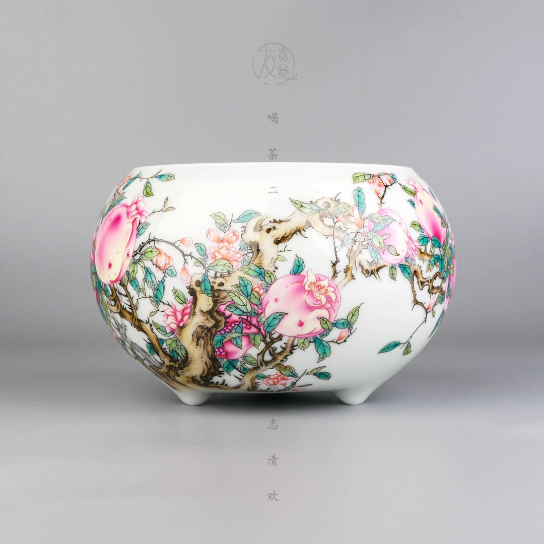 艺林堂粉彩石榴三足建水【景德镇纯手工茶具容量1300ml】