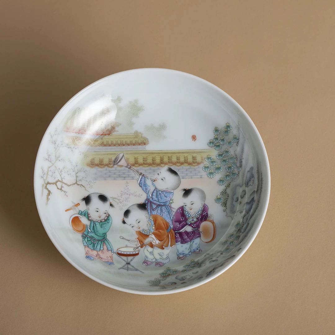 艺林堂国祚恒通张中闻合作款君子六艺婴戏赏盘【纯手工茶具】