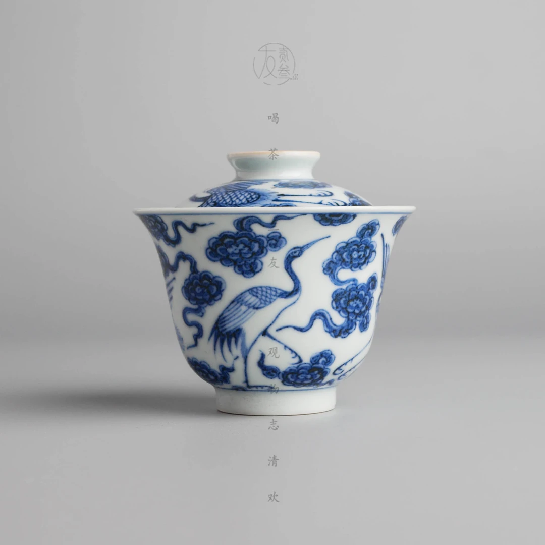 溪兰仰元卖八鹤盖碗【景德镇纯手工茶具112ml】